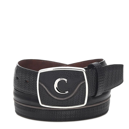 CV414RS - Cuadra black fashion cowboy woven cowhide leather belt for men-CUADRA-Kuet-Cuadra-Boots