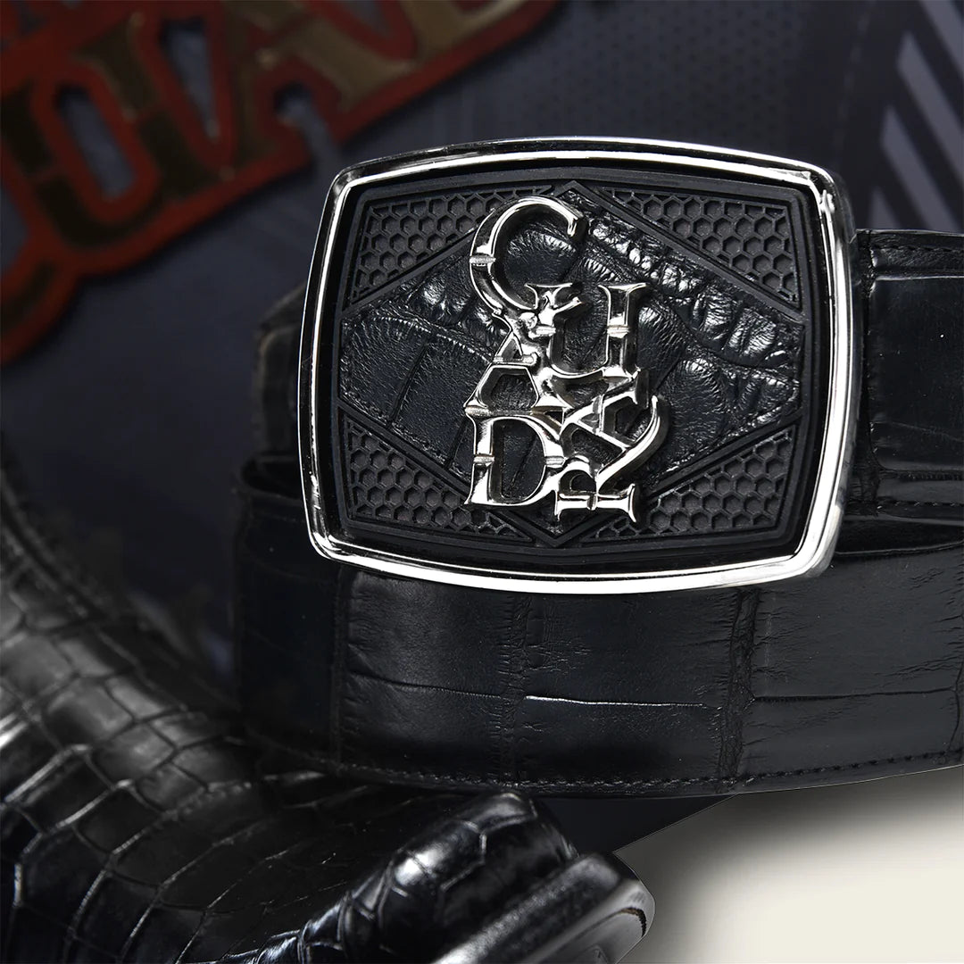 CV500AL - Cuadra black casual fashion alligator leather belt for men