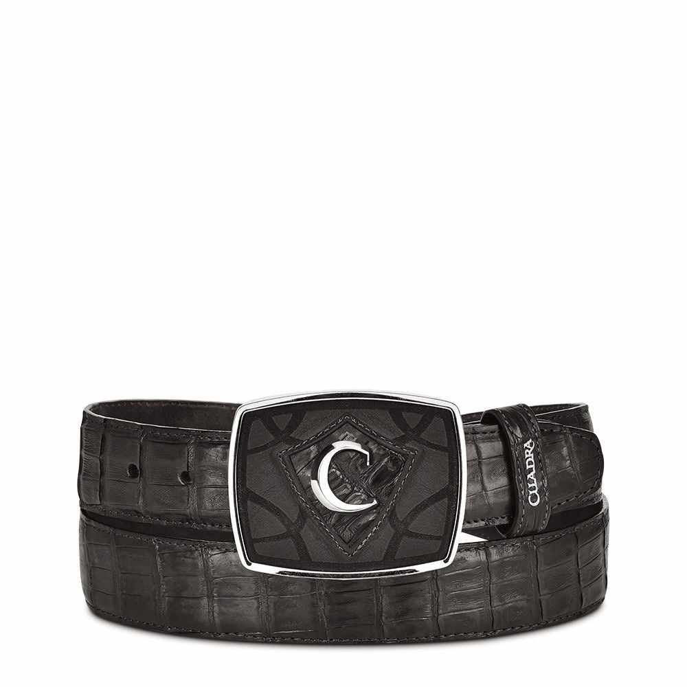 CVEN1FL - Cuadra black fashion cowboy caiman leather belt for men-Kuet.us