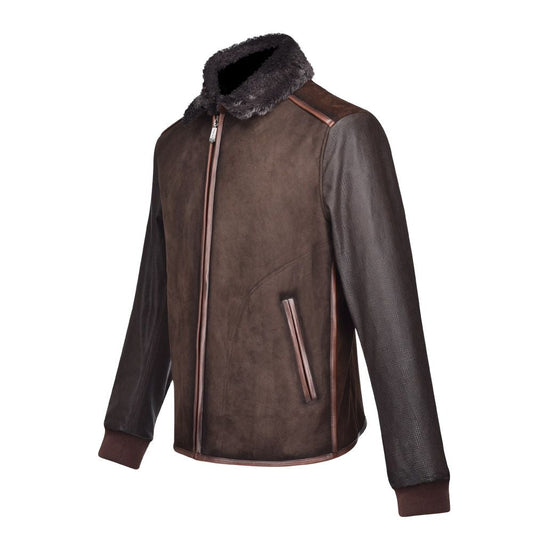 H252BOA - CUADRA MORO BROWN AVIATOR SUEDE-GOAT-FUR LEATHER JACKET FOR MEN-Kuet.us