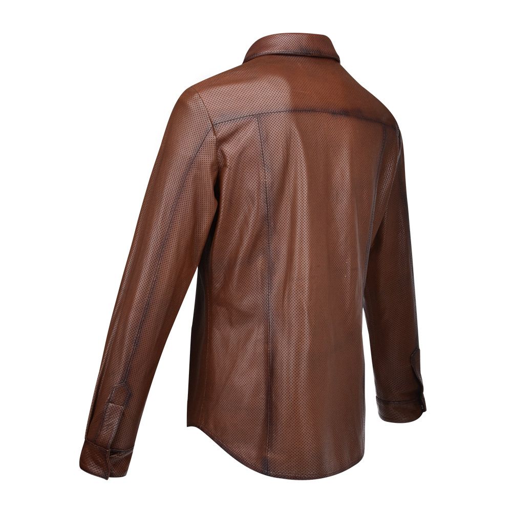 H265COC - Cuadra brown western fashion leather shirt jacket for men-Kuet.us