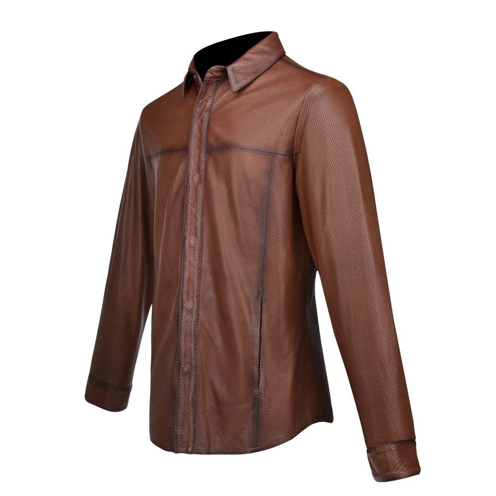 H265COC - Cuadra brown western fashion leather shirt jacket for men-Kuet.us
