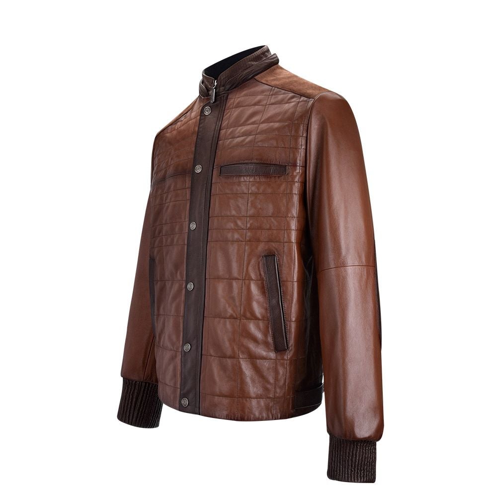 H271BOB - Cuadra camel classic aviator sheepskin leather jacket for men-Kuet.us