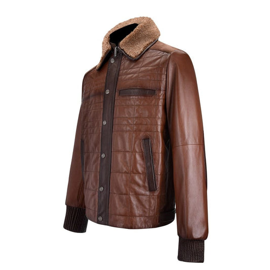 H271BOB - Cuadra camel classic aviator sheepskin leather jacket for men-Kuet.us
