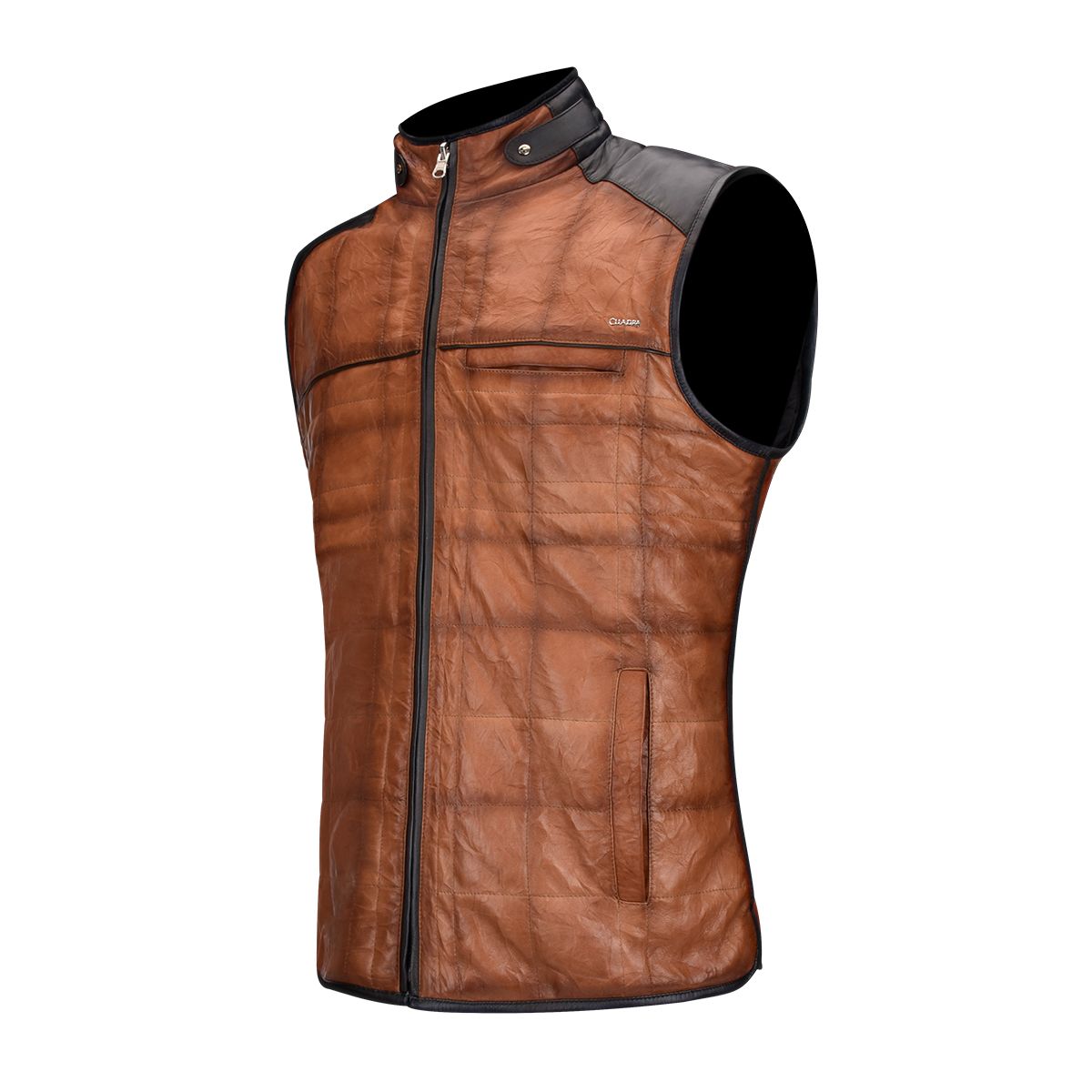 H27COB - Cuadra honey casual fashion quilted goat leather racer vest for men-Kuet.us