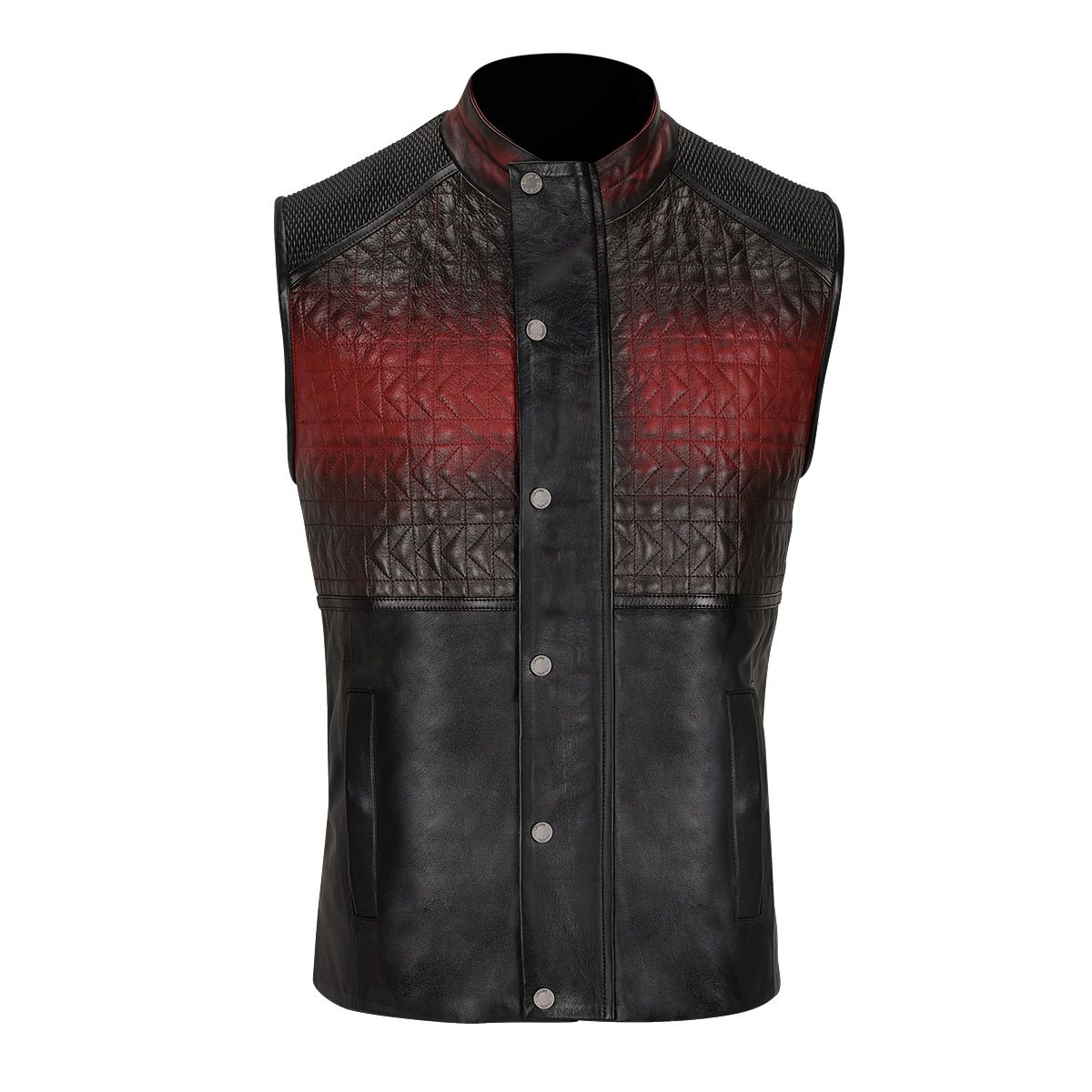H295COB- Cuadra red casual fashion quilted goat leather racer vest for men-Kuet.us