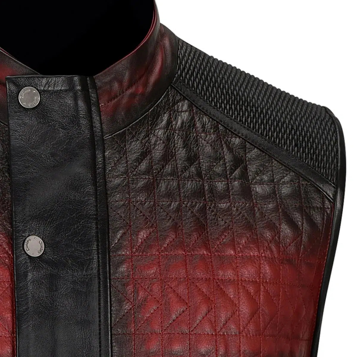 H295COB- Cuadra red casual fashion quilted goat leather racer vest for men-Kuet.us