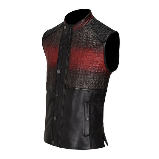 H295COB- Cuadra red casual fashion quilted goat leather racer vest for men-Kuet.us