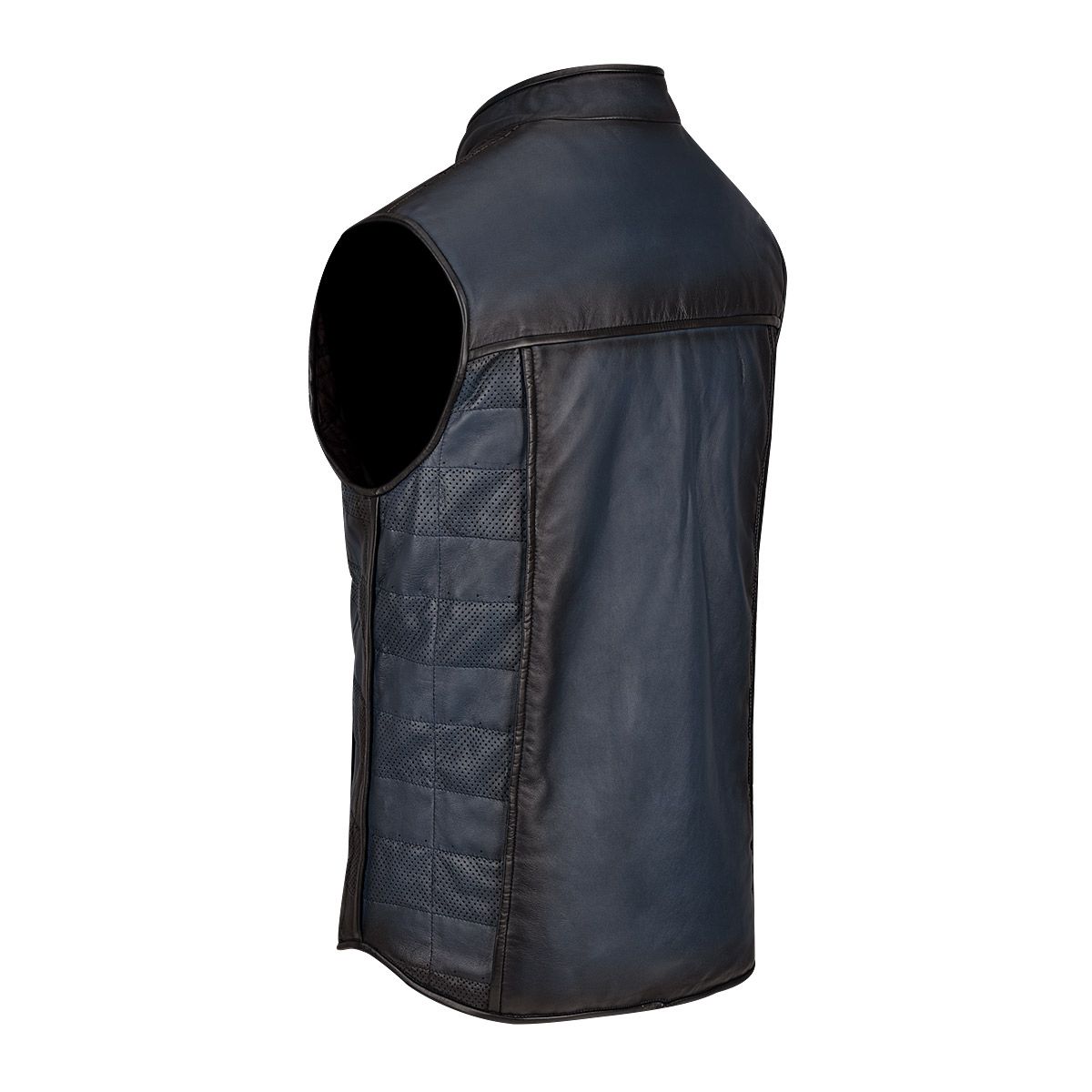 H303BOB - Cuadra blue casual fashion quilted cowhide leather racer vest for men-Kuet.us
