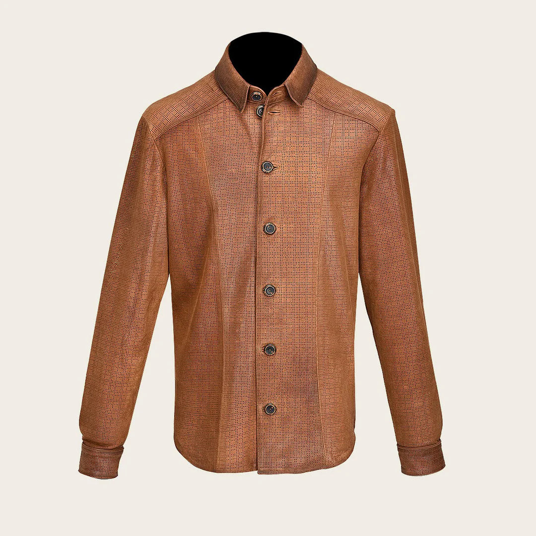 H329COC - Cuadra brown casual fashion lambskin blouson shirt for men