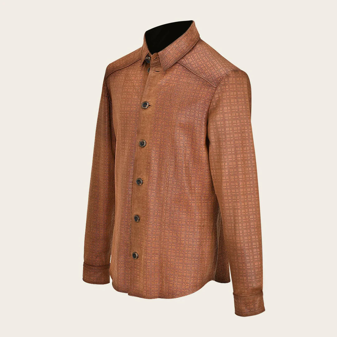 H329COC - Cuadra Brown Casual Fashion Lambskin Blouson Shirt for Men
