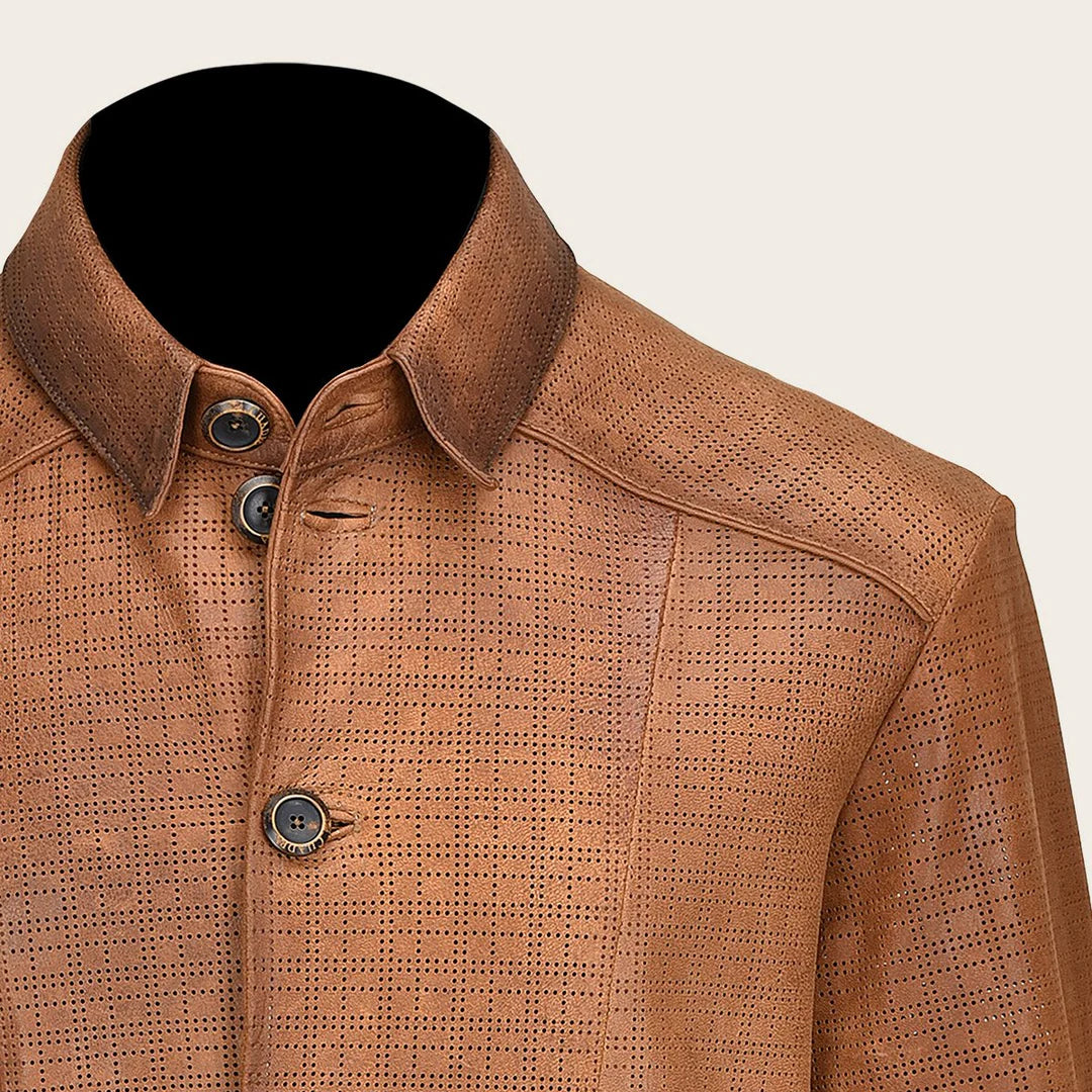 H329COC - Cuadra Brown Casual Fashion Lambskin Blouson Shirt for Men