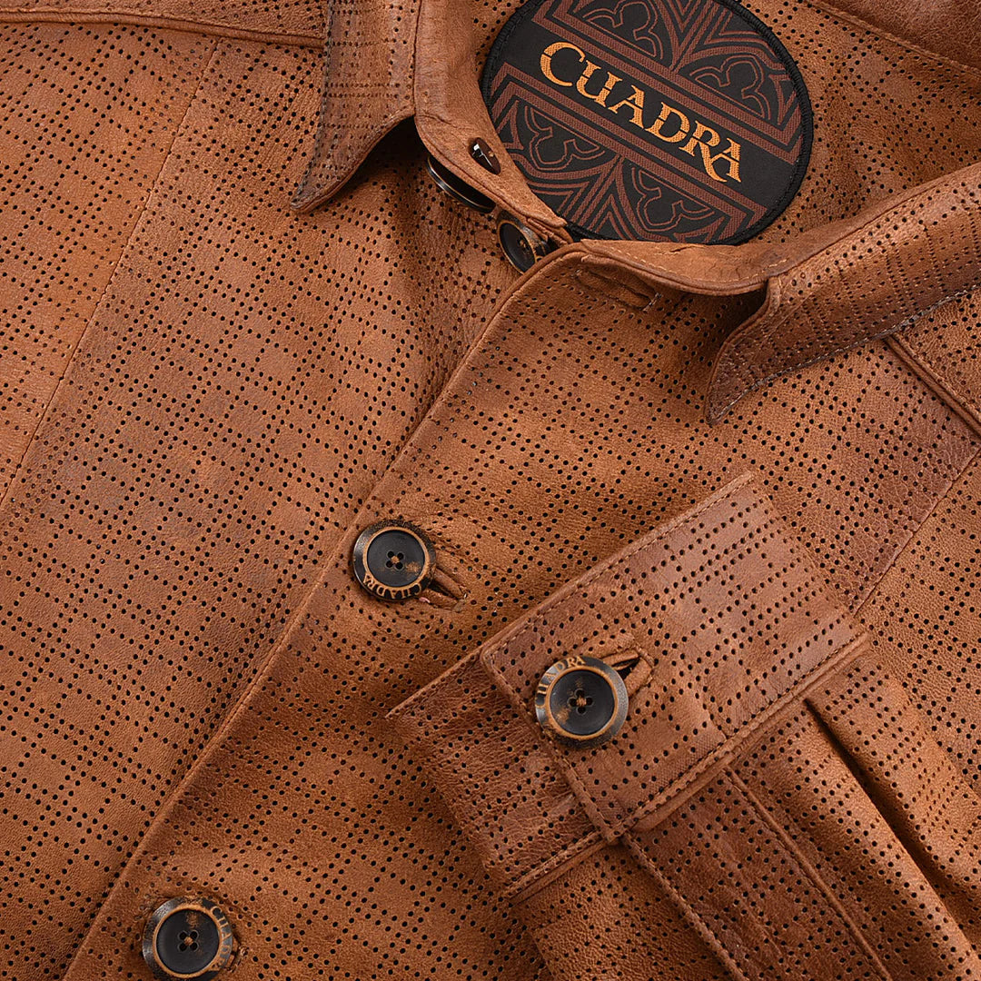 H329COC - Cuadra Brown Casual Fashion Lambskin Blouson Shirt for Men