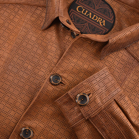 H329COC - Cuadra Brown Casual Fashion Lambskin Blouson Shirt for Men