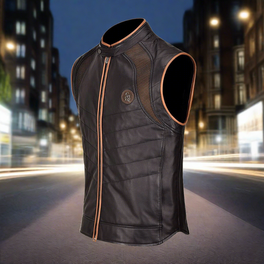 H333BOB- Cuadra black casual fashion lambskin leather vest for men