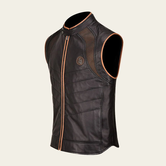 H333BOB- Cuadra black casual fashion lambskin leather vest for men