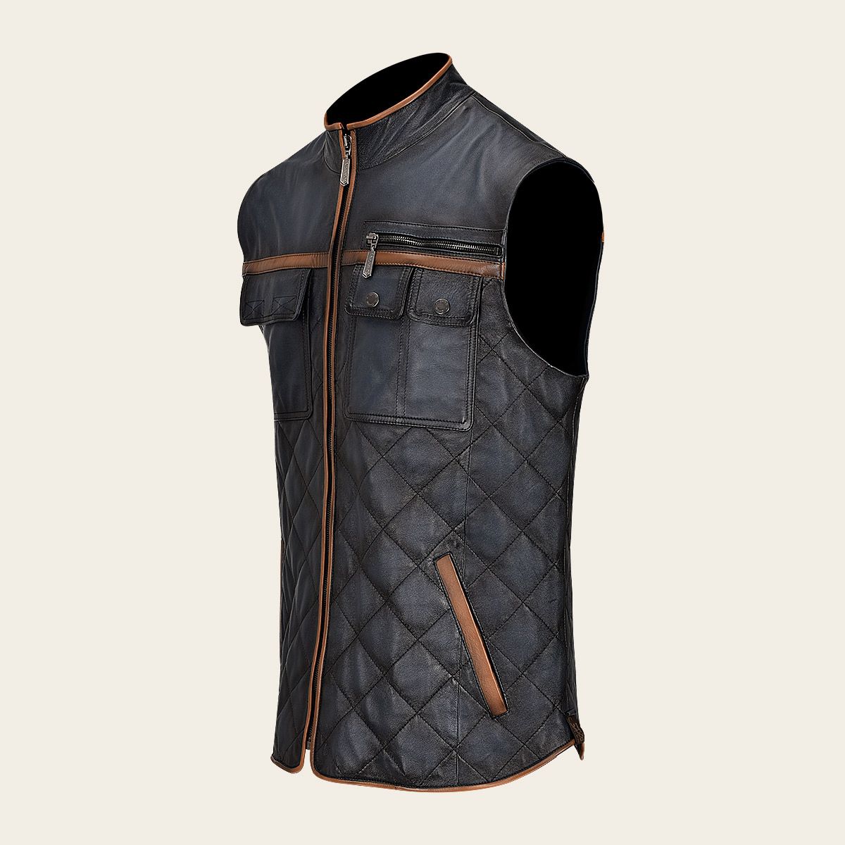 H334BOC- Cuadra blue casual fashion lambskin leather vest for men-Kuet.us