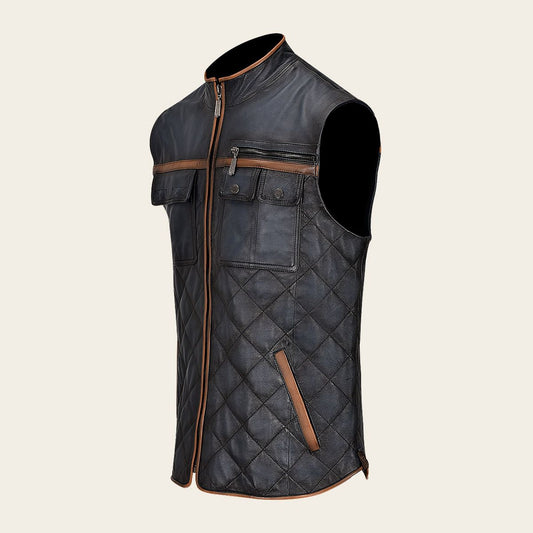 H334BOC- Cuadra blue casual fashion lambskin leather vest for men