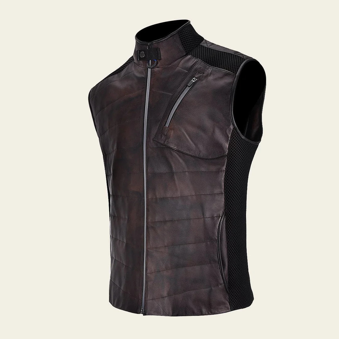 H340COB - Cuadra Chocolate casual fashion lambskin leather vest for men