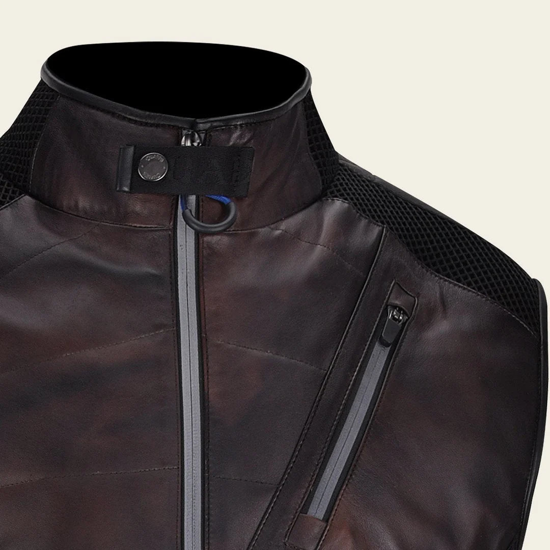 H340COB - Cuadra Chocolate casual fashion lambskin leather vest for men