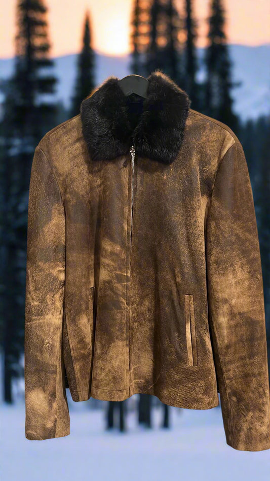 K2R20 - Shaved Camel Sheepskin Jacket with Rabbit Fur