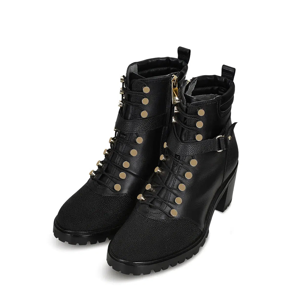 K34MTTS - Cuadra black fashion stingray ankle combat boots for women-Kuet.us
