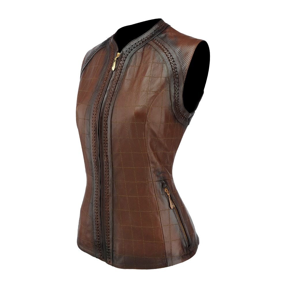 M134BOB - Cuadra brown fashion casual quilted leather vest for women-Kuet.us
