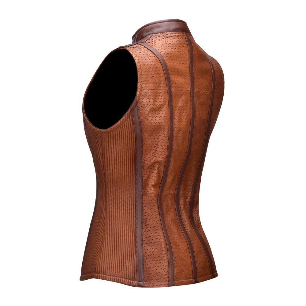 M216COC - Cuadra honey casual perforated leather trimmed vest for women-Kuet.us
