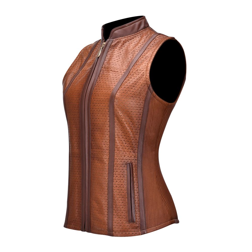 M216COC - Cuadra honey casual perforated leather trimmed vest for women-CUADRA-Kuet-Cuadra-Boots