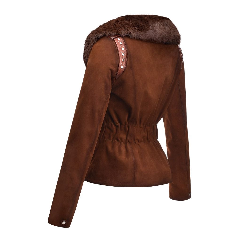 M233COA - Cuadra shedron brown fashion suede leather coat jacket for women-Kuet.us