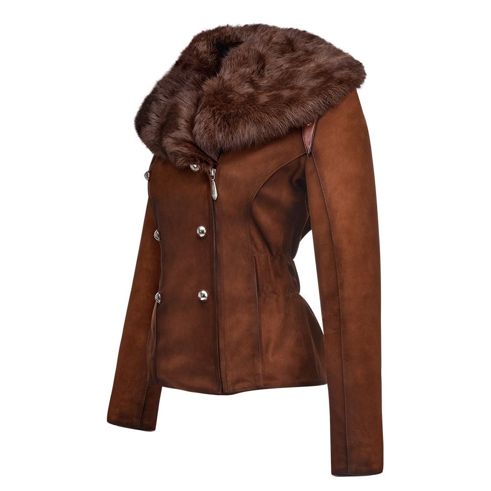 M233COA - Cuadra shedron brown fashion suede leather coat jacket for women-Kuet.us