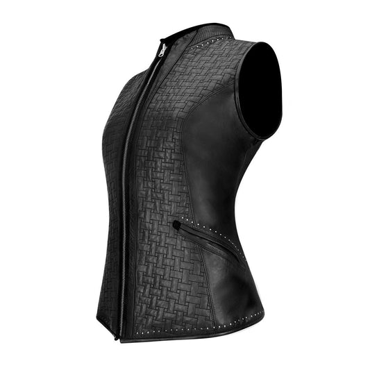 M253COB - Cuadra montecarlo black casual fashion quilted leather vest for women-Kuet.us