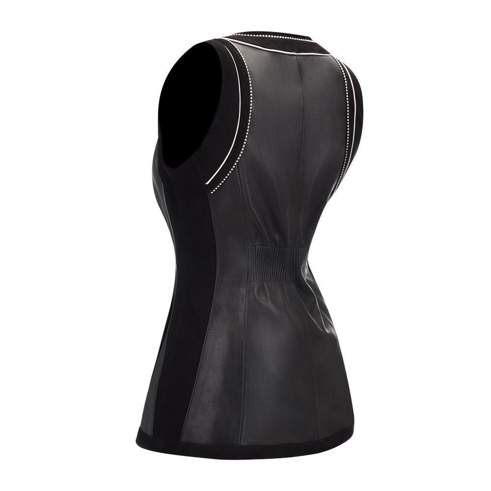 M255BOA - Cuadra black dress fashion studded leather vest for women-Kuet.us