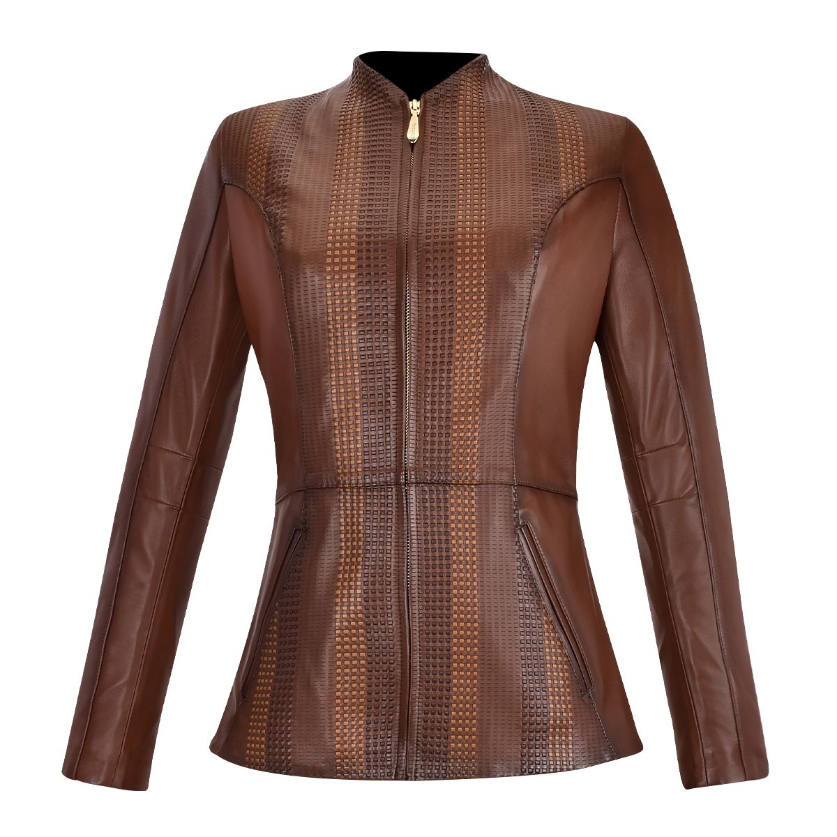 M256COC - Cuadra brown casual lambskin woven blouson jacket for women-Kuet.us