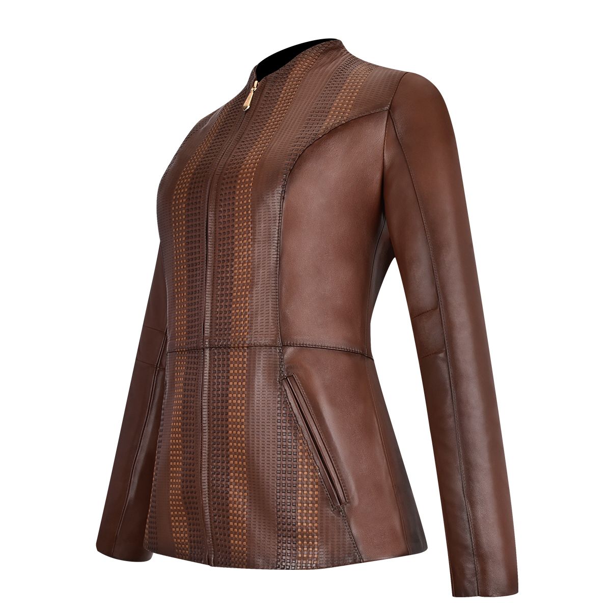 M256COC - Cuadra brown casual lambskin woven blouson jacket for women-Kuet.us