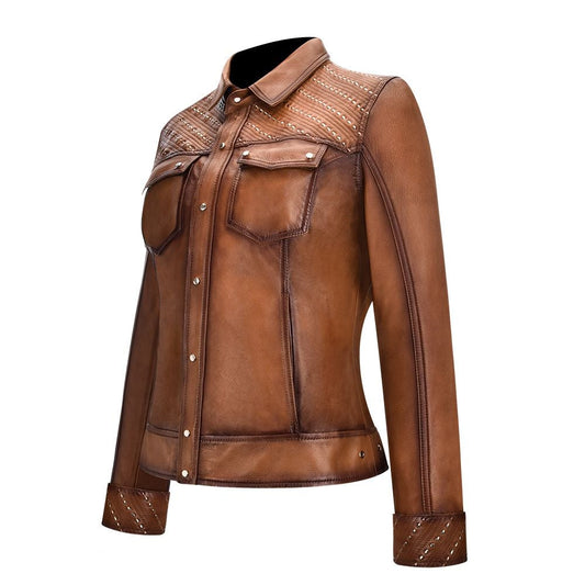 M258COC - Cuadra maple military blouson leather jacket for women-Kuet.us