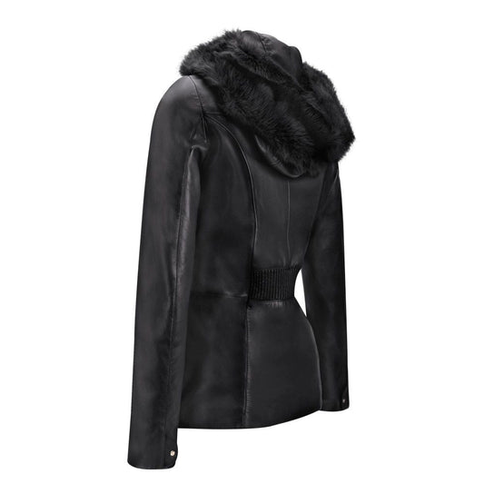 M259COC - Cuadra black fashion sheepskin quilted parka jacket for women-Kuet.us