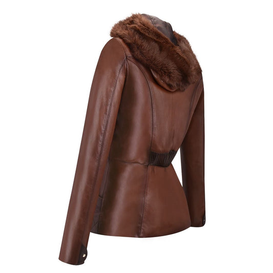 M259COC - Cuadra brown fashion sheepskin quilted parka jacket for women-Kuet.us