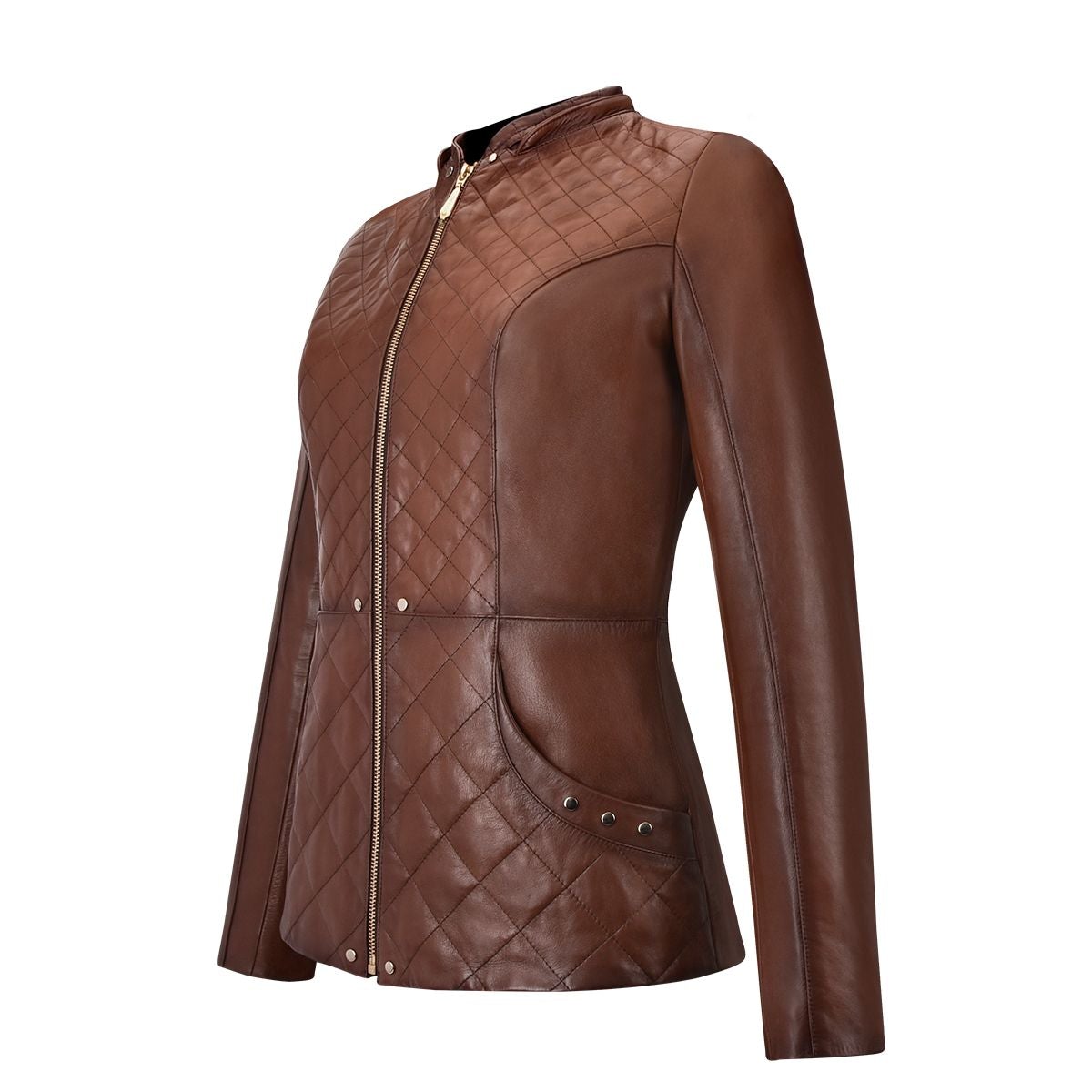 M259COC - Cuadra brown fashion sheepskin quilted parka jacket for women-Kuet.us