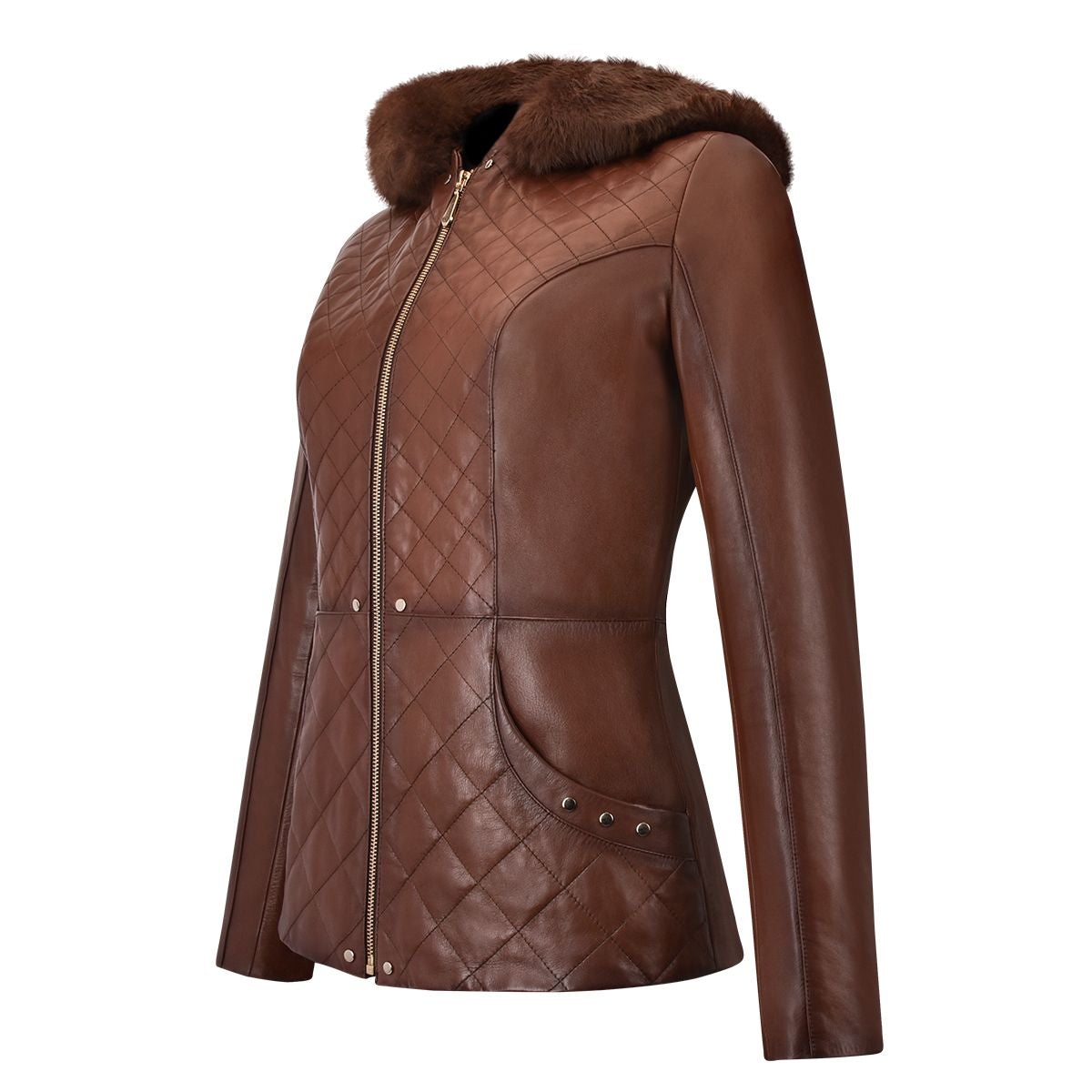 M259COC - Cuadra brown fashion sheepskin quilted parka jacket for women-Kuet.us