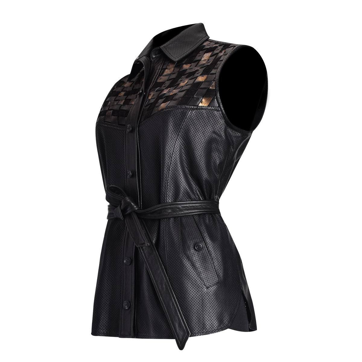 M265BOB - Cuadra black casual woven perforated leather vest for women-Kuet.us