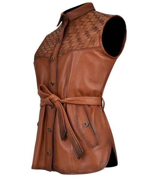 M265COC - Cuadra vegetal casual fashion leather woven vest for women-Kuet.us