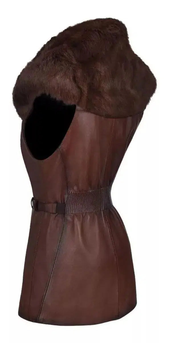 M270COC - Cuadra brown western fashion rabbit leather jacket for women-Kuet.us