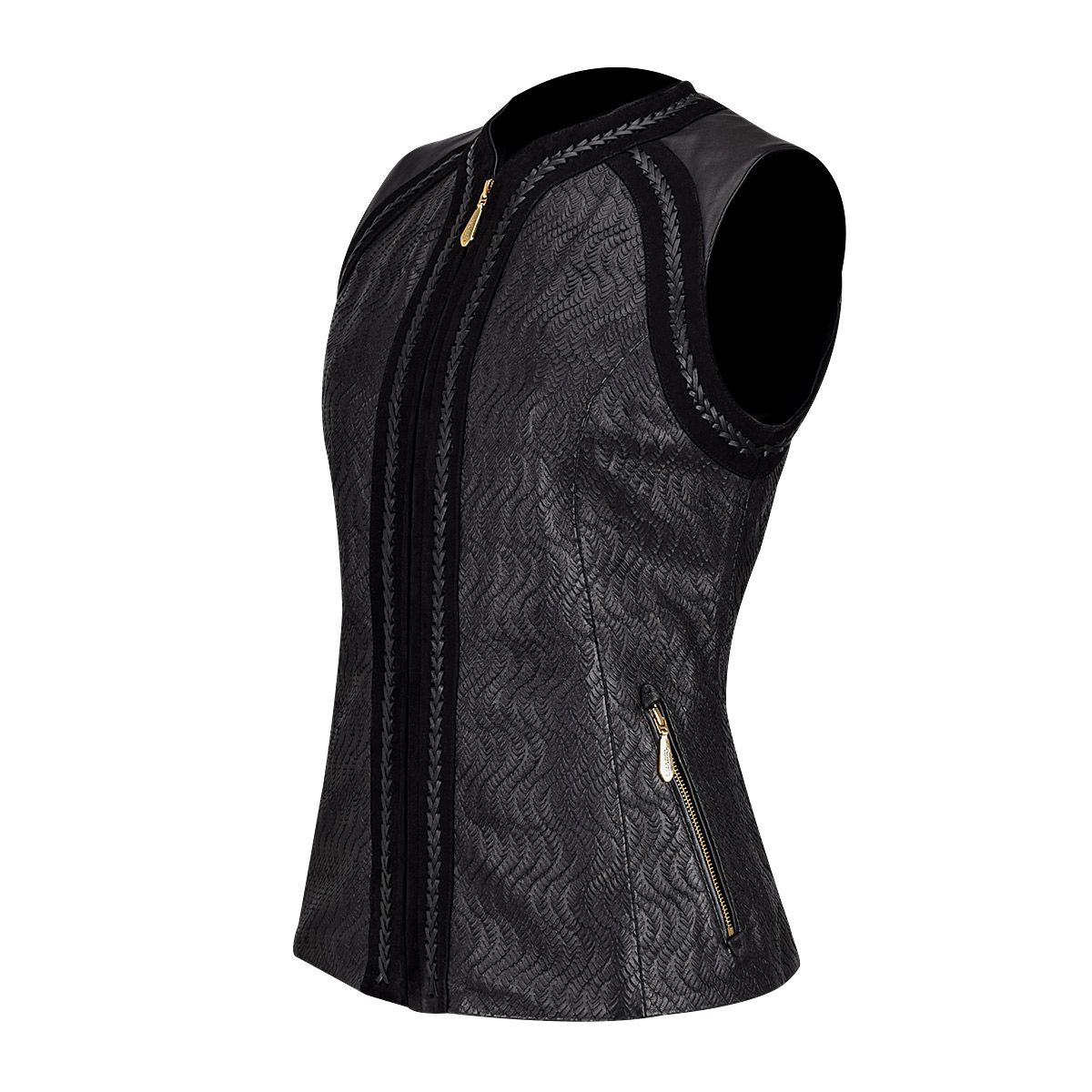 M283BOA - Cuadra black dress fashion cowhide leather vest for women-Kuet.us