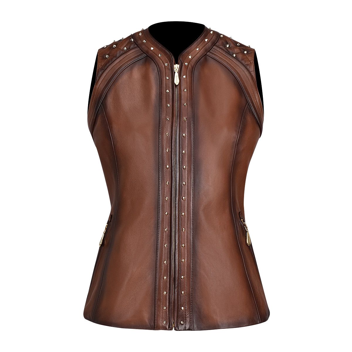 M289COC - Cuadra brown casual fashion leather vest for women-Kuet.us