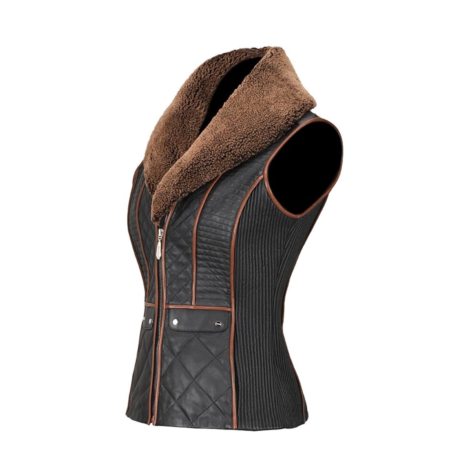 M301BOB - Cuadra Black casual fashion quilted lambskin leather vest for women-CUADRA-Kuet-Cuadra-Boots