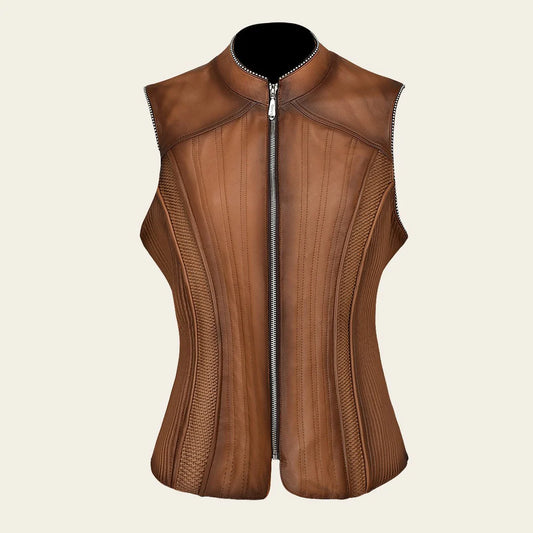 M321COA - Cuadra honey casual fashion quilted lambskin leather vest for women