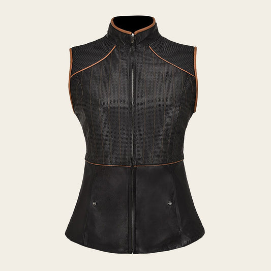 M322BOB - Cuadra Black casual fashion quilted lambskin leather vest for women