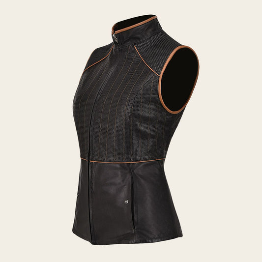 M322BOB - Cuadra Black casual fashion quilted lambskin leather vest for women