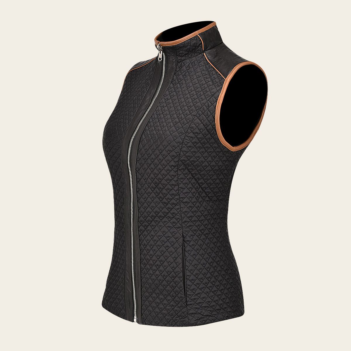 M322BOB - Cuadra Black quilted lambskin vest for women